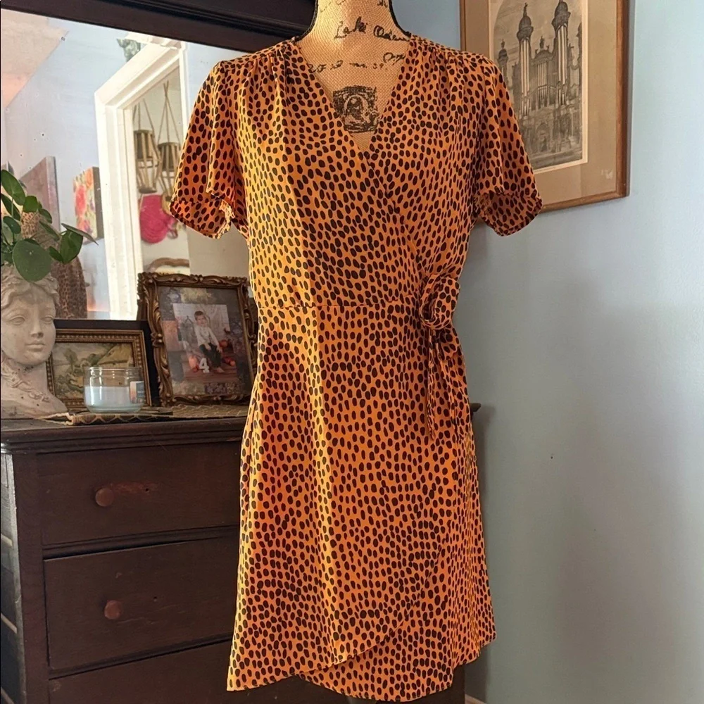J.Crew Orange and Navy Cheetah Print Wrap Dress